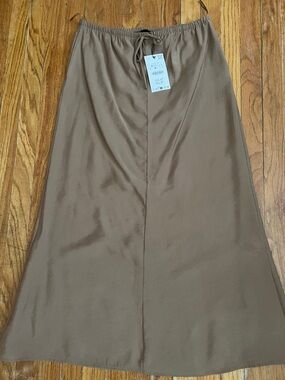 Zara Camel Satin Drawstring Skirt